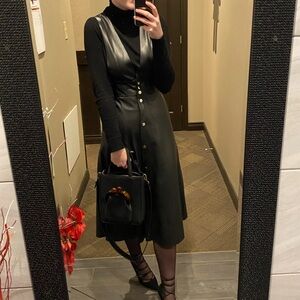 Black faux leather Button-Down Dress